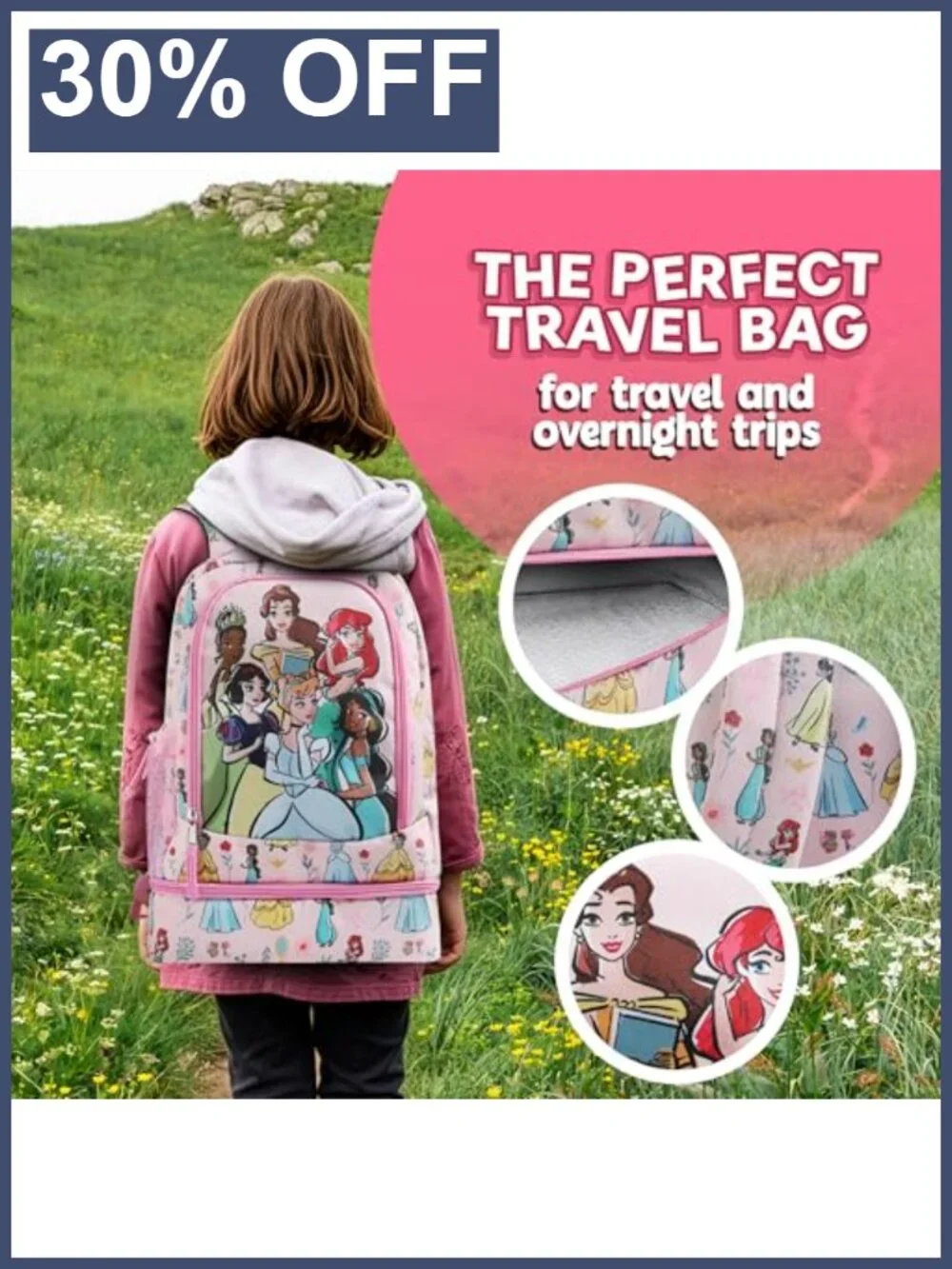Disney Princess Kids Backpack with Lunch Box Set, School Bag for Boys & Girls
